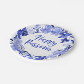 Royal Blue Waterverf Floral Happy Passover Papieren Bordje (Gekanteld)