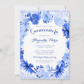 Royal Blue Waterverf Floral Quinceanera Kaart (Voorkant)