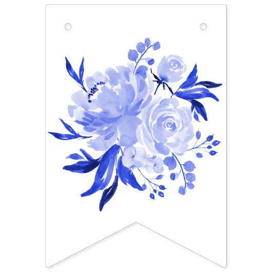 Royal Blue Waterverf Floral Vrijgezellenfeest Vlaggetjes (Eerste vlag)