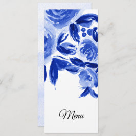 Royal Blue Waterverf Floral Wedding Menu Kaarten