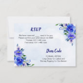 Royal Blue Waterverf Floral Wedding RSVP Kaart (Voorkant)