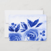 Royal Blue Waterverf Floral Wedding RSVP Kaarten (Achterkant)