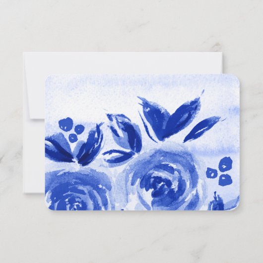Royal Blue Waterverf Floral Wedding RSVP Kaarten (Achterkant)
