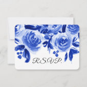 Royal Blue Waterverf Floral Wedding RSVP Kaarten (Voorkant)