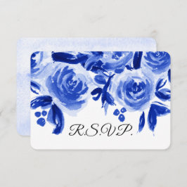 Royal Blue Waterverf Floral Wedding RSVP Kaarten