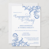 Royal Blue Waterverf Flourish Engagement Party Kaart (Voorkant)