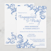 Royal Blue Waterverf Flourish Engagement Party Kaart (Voorkant / Achterkant)