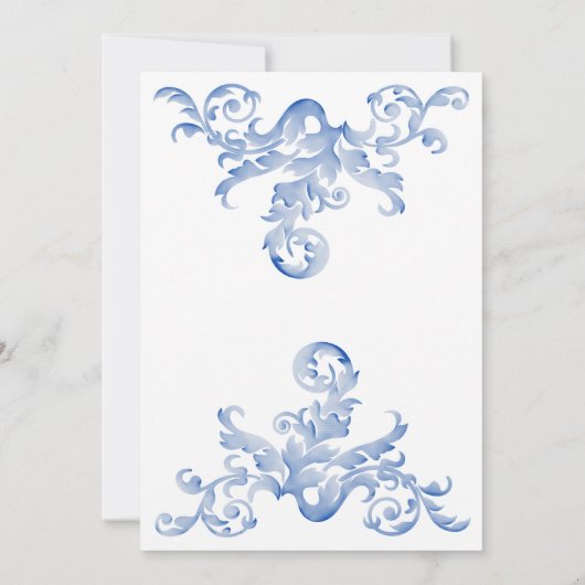 Royal Blue Waterverf Flourish Rehearsal Dinner Kaart (Achterkant)