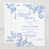 Royal Blue Waterverf Flourish Rehearsal Dinner Kaart (Voorkant / Achterkant)