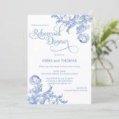 Royal Blue Waterverf Flourish Rehearsal Dinner Kaart (Staand voorkant)