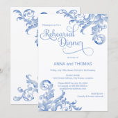 Royal Blue Waterverf Flourish Rehearsal Dinner Kaart (Voorkant / Achterkant)