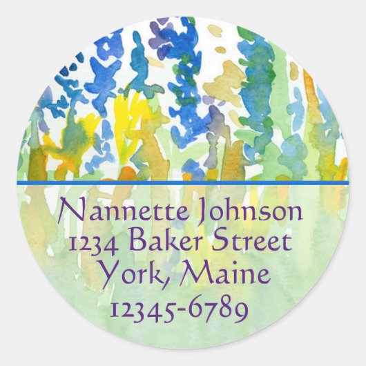 Royal Blue Waterverf Flowers Retouradres Ronde Sticker (Voorkant)