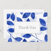 Royal Blue Waterverf Leaves Bedankkaart (Voorkant / Achterkant)