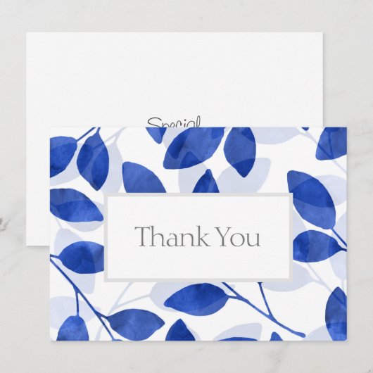 Royal Blue Waterverf Leaves Bedankkaart (Voorkant / Achterkant)