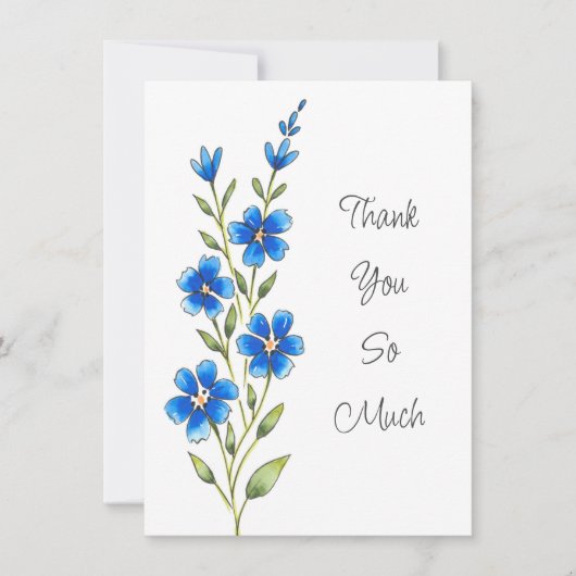 Royal Blue Waterverf, Pen & Ink Floral Stem Bedankkaart (Voorkant)