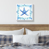Royal Blue Waterverf Zeester Canvas Print (Insitu (Slaapkamer))