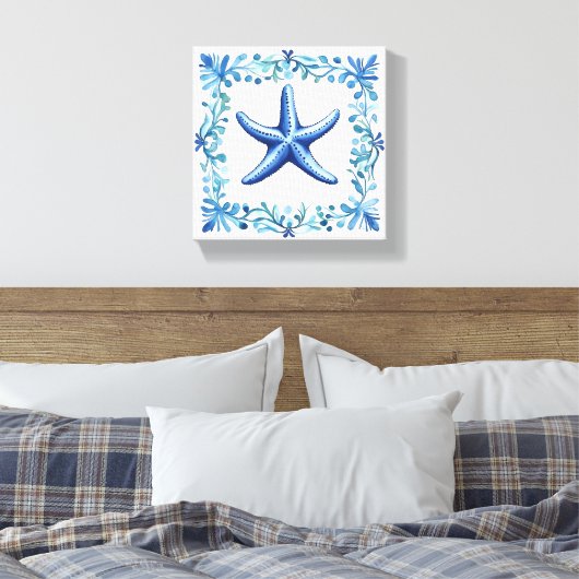 Royal Blue Waterverf Zeester Canvas Print (Insitu (Slaapkamer))