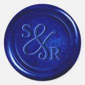 Royal Blue wax seal sticker met initialen (Voorkant)