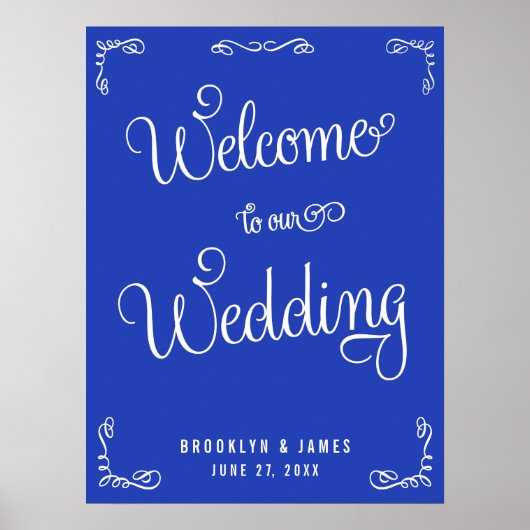 Royal Blue Weddenschap Reception Print with Swirls (Voorkant)
