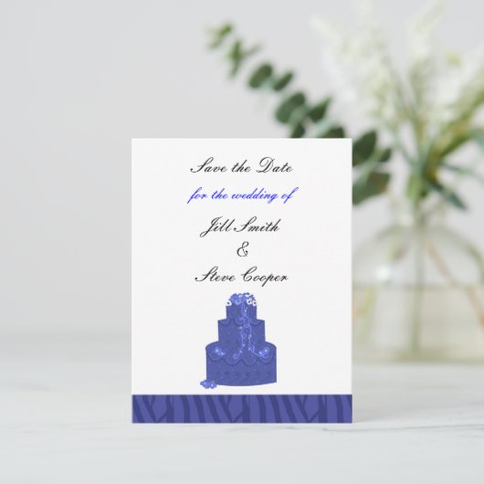 Royal Blue Wedding Cake Save the Date (Staand voorkant)