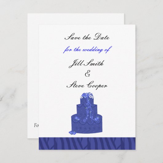 Royal Blue Wedding Cake Save the Date (Voorkant / Achterkant)