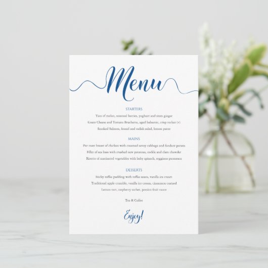 Royal Blue Wedding Menu Kaart 5x7 (Staand voorkant)