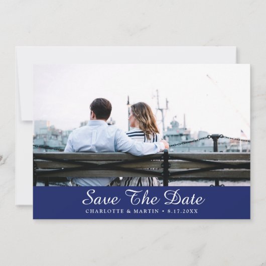 Royal Blue Wedding Photo Save the Date Cards (Voorkant)