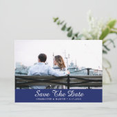 Royal Blue Wedding Photo Save the Date Cards (Staand voorkant)