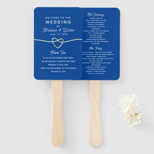 Royal Blue Wedding Programme Handwaaier (Voorkant en achterkant)
