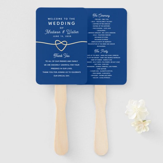 Royal Blue Wedding Programme Handwaaier (Voorkant en achterkant)