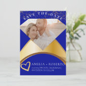 Royal Blue Wedding Ring Save the Date Photo Kaart (Staand voorkant)