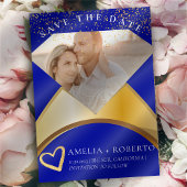 Royal Blue Wedding Ring Save the Date Photo Kaart