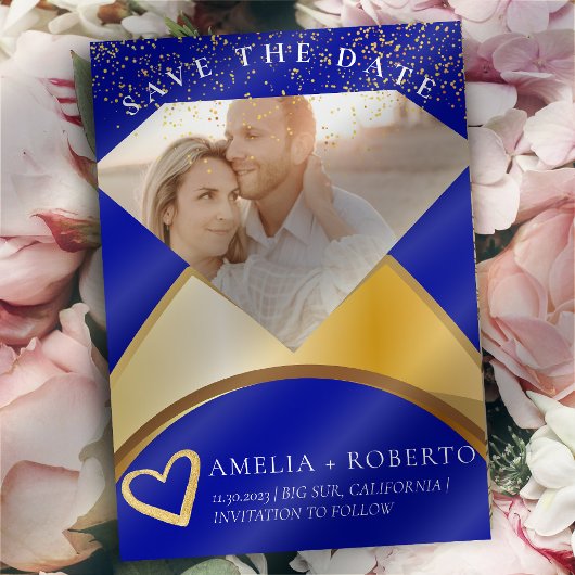 Royal Blue Wedding Ring Save the Date Photo Kaart