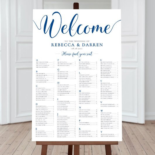Royal Blue Wedding Seating Chart Poster