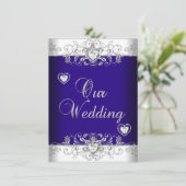 Royal Blue Wedding Silver Diamond Hearts 2 Kaart (Staand voorkant)