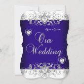 Royal Blue Wedding Silver Diamond Hearts b Kaart (Voorkant)