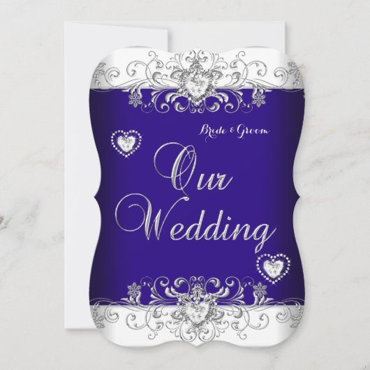 Royal Blue Wedding Silver Diamond Hearts b Kaart (Voorkant)