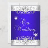 Royal blue Wedding Silver White Diamond Hearts Kaart (Voorkant)