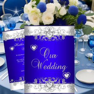 Royal blue Wedding Silver White Diamond Hearts Kaart