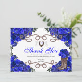 Royal Blue Western Charra Quinceanera Hartelijk da Bedankkaart (Staand voorkant)