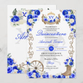 Royal Blue Western Cowgirl Quinceañera Uitnodiging (Voorkant / Achterkant)