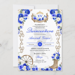 Royal Blue Western Cowgirl Quinceañera Uitnodiging