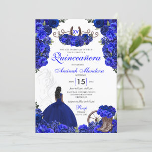 Royal Blue Western Princess Charro Quinceanera Kaart