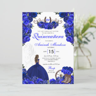 Royal Blue Western Princess Charro Quinceanera Kaart