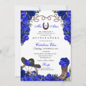 Royal Blue Western Ranchero Quinceanera Kaart (Voorkant)