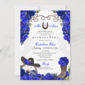 Royal Blue Western Ranchero Quinceanera Kaart (Voorkant)