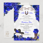 Royal Blue Western Ranchero Quinceanera Kaart (Voorkant / Achterkant)