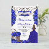 Royal Blue Western Ranchero Quinceanera Kaart (Staand voorkant)