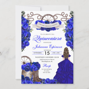 Royal Blue Western Ranchero Quinceanera Kaart