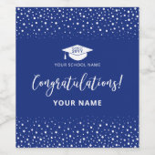 Royal Blue & White Afstuderen Gefeliciteerd Wijn Etiket (Enkel label)